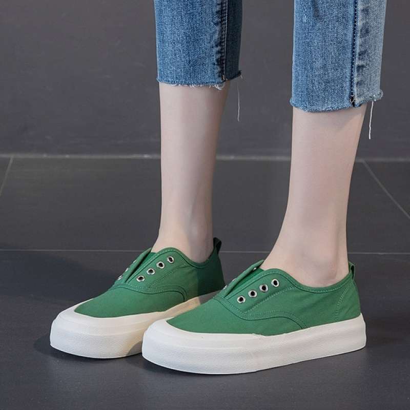 Big-Toe Green Canvas Shoes For Women, Summer Thin Thick-Soled Soft-Soled Slip-On Lazy Casual Shoes - Image 4